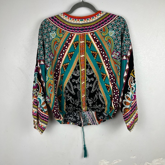 Flying Tomato Kimono Top Dolman 3/4 Sleeves Stripes Floral V-neck Wrap XL Boho - Picture 6 of 10